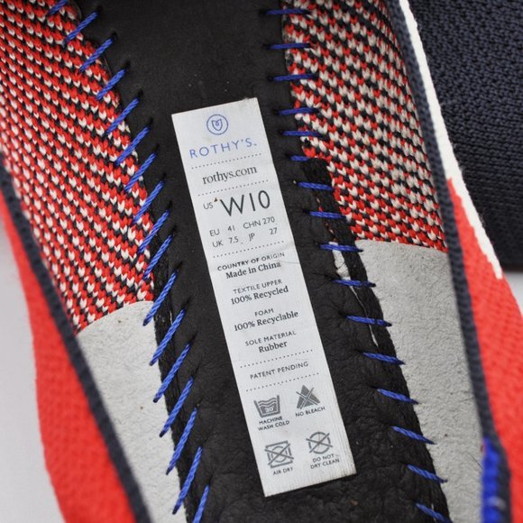 Rothy's Slate Prep Red White Navy Blue Flats Loafers, Size 10 - Picture 5 of 6